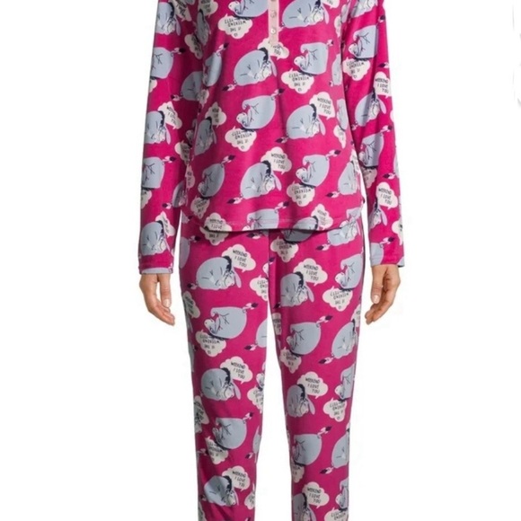 Disney Eeyore Fleece Pajama 2Pc Set Sleep Wear Womens Sz XS Pink Winnie The Pooh - Picture 1 of 6